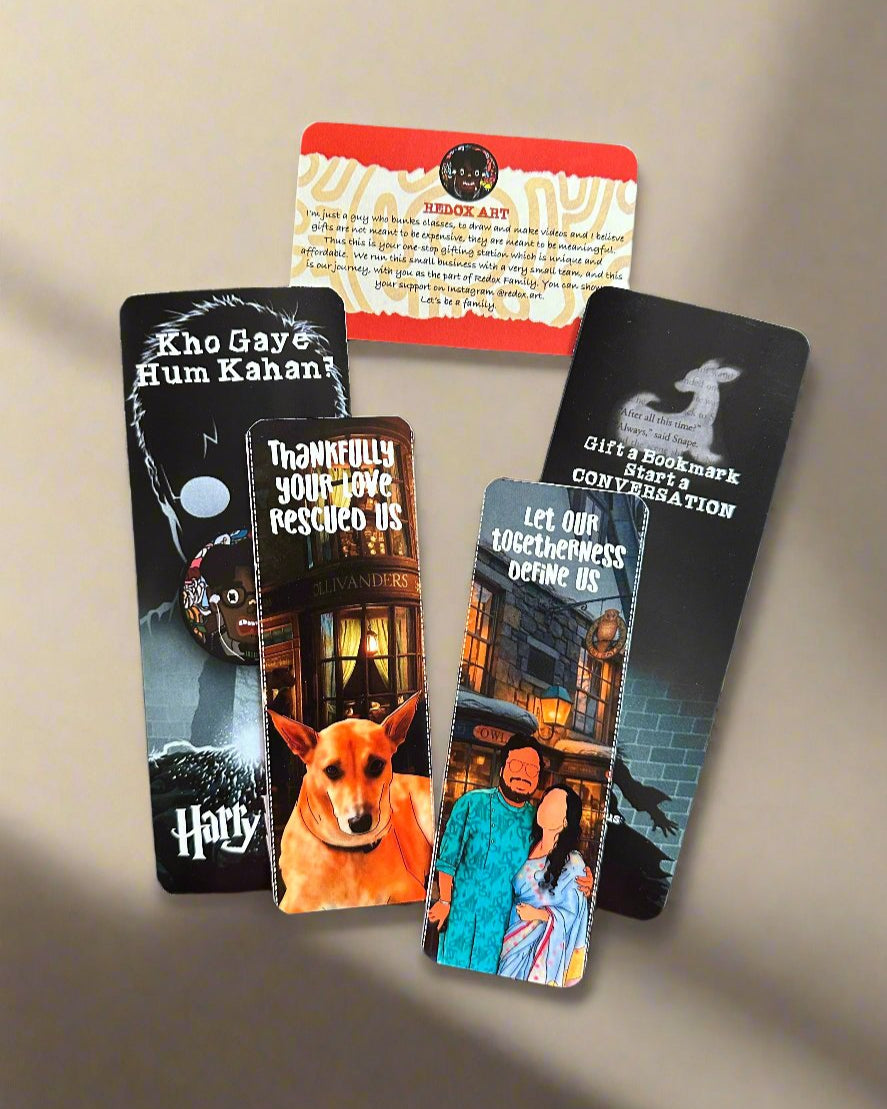 Elegant personalized bookmark crafted from 500 GSM textured paper, featuring vibrant designs like Vintage, Harry Potter, Van Gogh, and more for bibliophiles.